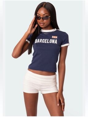Edikted Navy and White Barcelona Ringer Tee